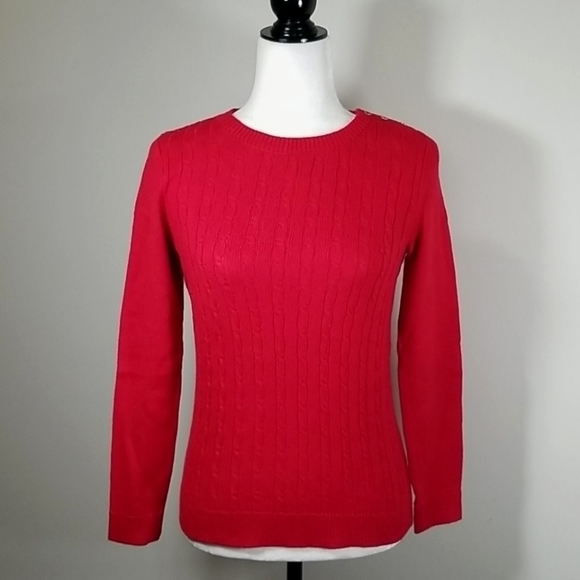 Talbots Women's Sweater Size S Petite Red Cotton Blend Cable Knit Crew Neck - Picture 7 of 7